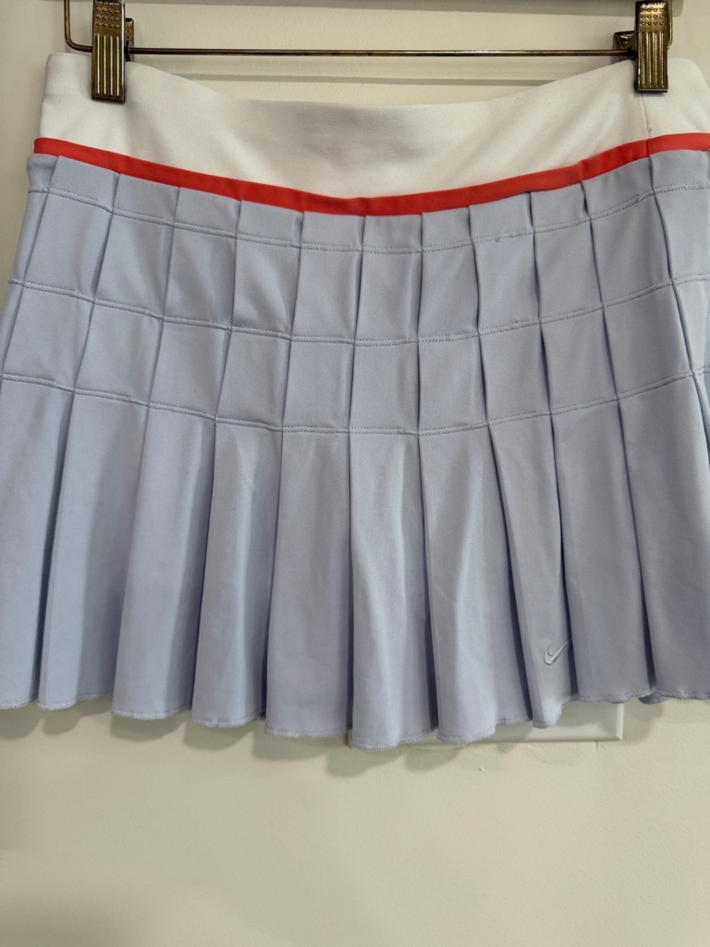 Nike Light Blue Pleated Tennis Skirt with White Waistband and Red Trim